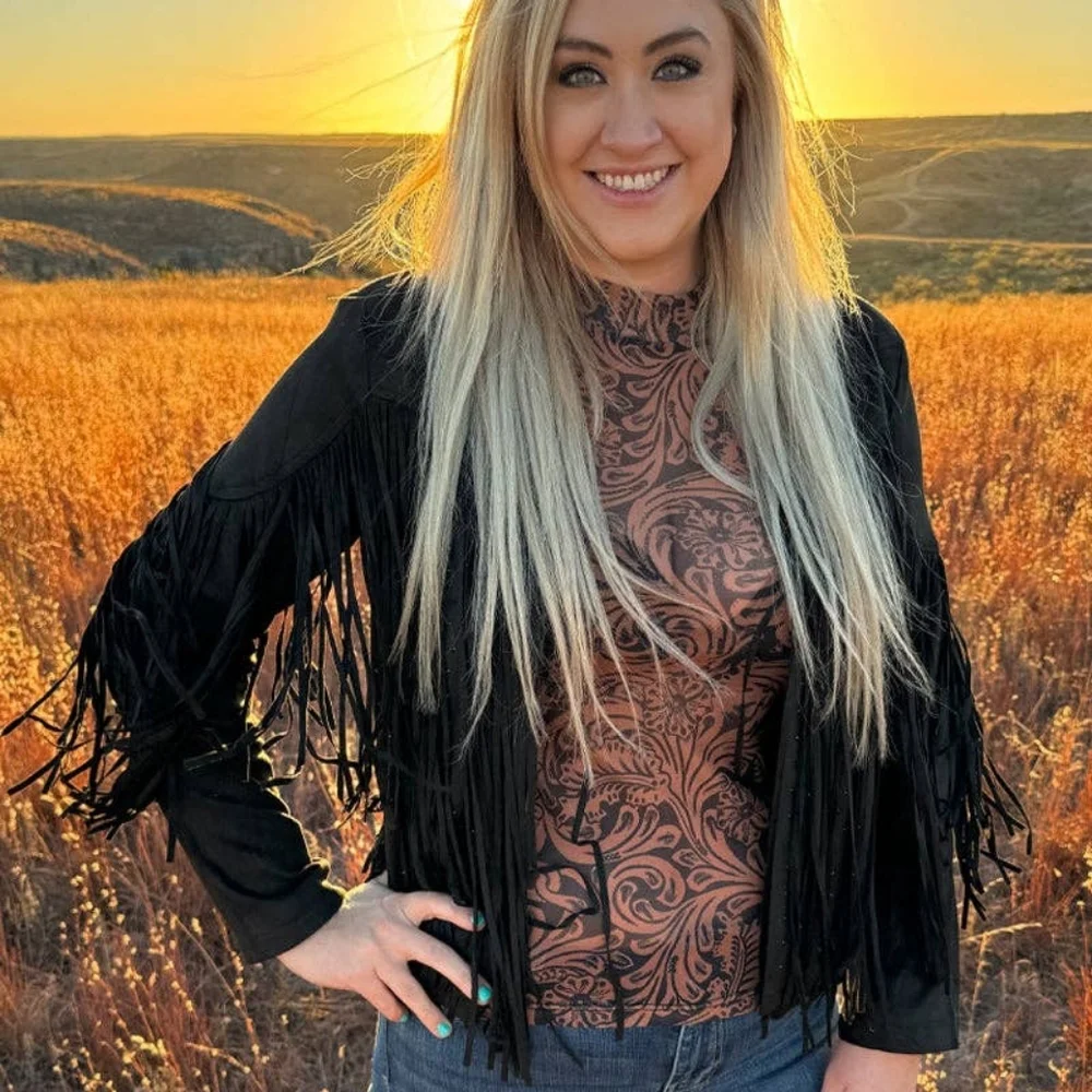 NWT Brown Country Road Leather Mesh Top